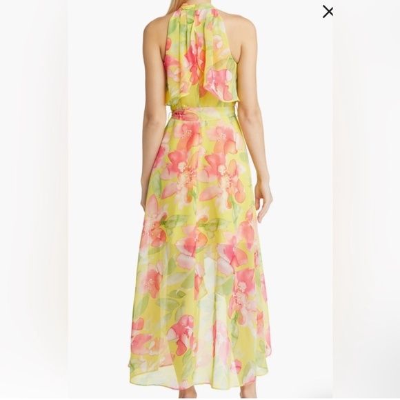 NWT Eliza J Occasion Maxi Dress Halter Top High Low Hem Watercolor Print Chiffon - Picture 5 of 15